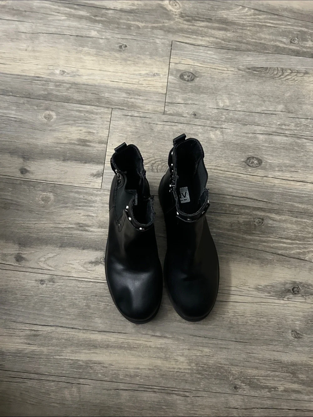 Black Kids Ankle Boots with Stud Accent